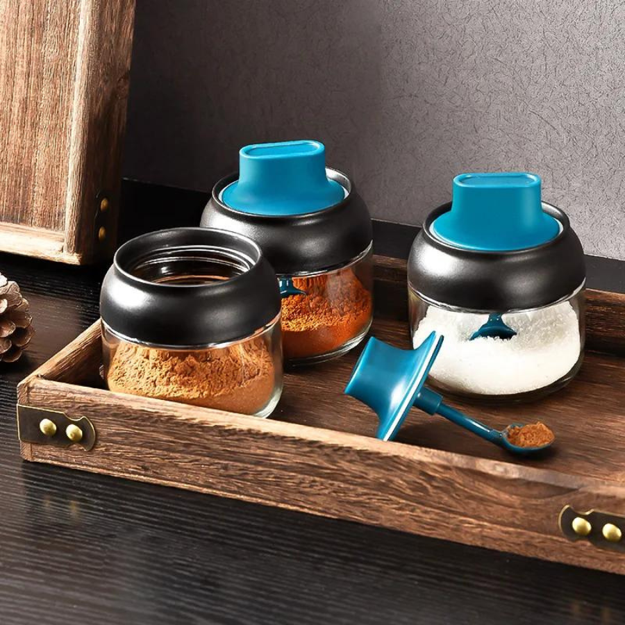 4pcs Glass Spices Jar With Measuring Cap And Leakproof Lid, Kitchen Salt  And Pepper Container Set