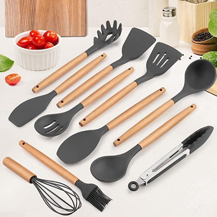 4 Pieces Silicone Spoons for Cooking, Large Silicone Mixing Spoon Set,  Nonstick Heat-Resistant Cooking Spoons, 4 Colors Kitchen Utensil Spoons for