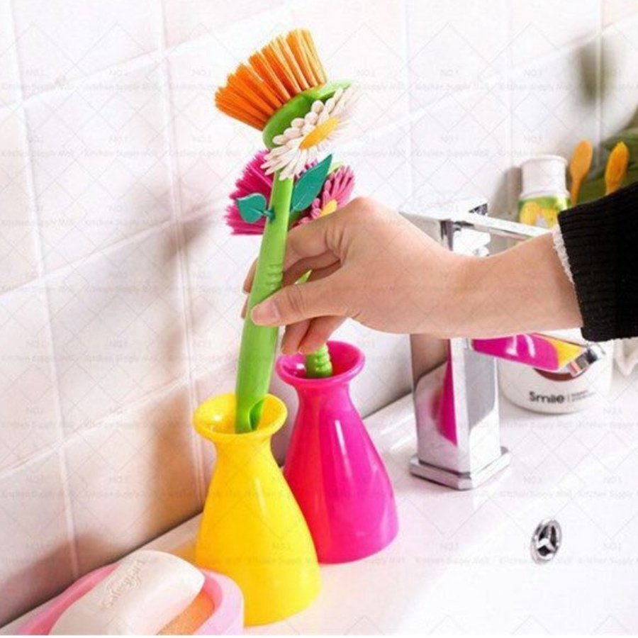 6pcs Glass Straws With Colored Small Flower + 2pcs Cleaning Brush