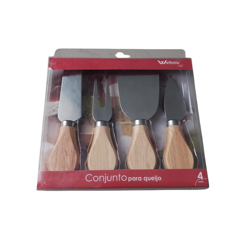 4-Piece Cheese Knife Set - Stainless Steel Blades with Wooden Handles - Elegant and Durable