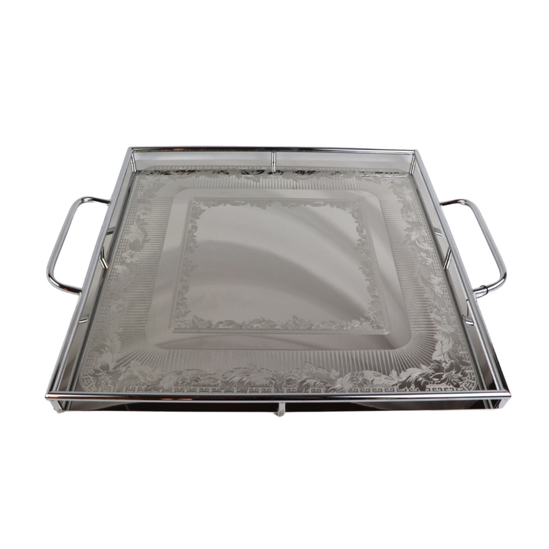 Elegant Square Stainless Steel Serving Tray with Handles, 40 cm, Stylish Design for Home & Events