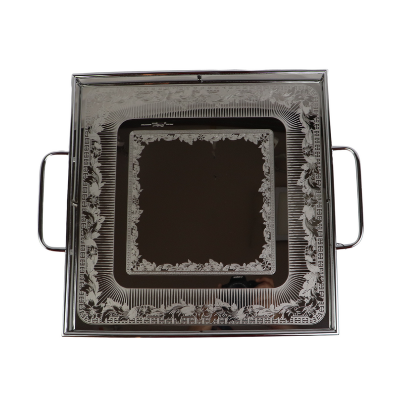 Elegant Square Stainless Steel Serving Tray with Handles, 40 cm, Stylish Design for Home & Events