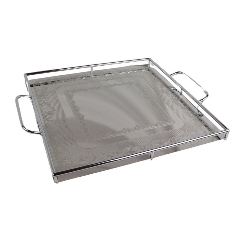 Elegant Square Stainless Steel Serving Tray with Handles, 40 cm, Stylish Design for Home & Events