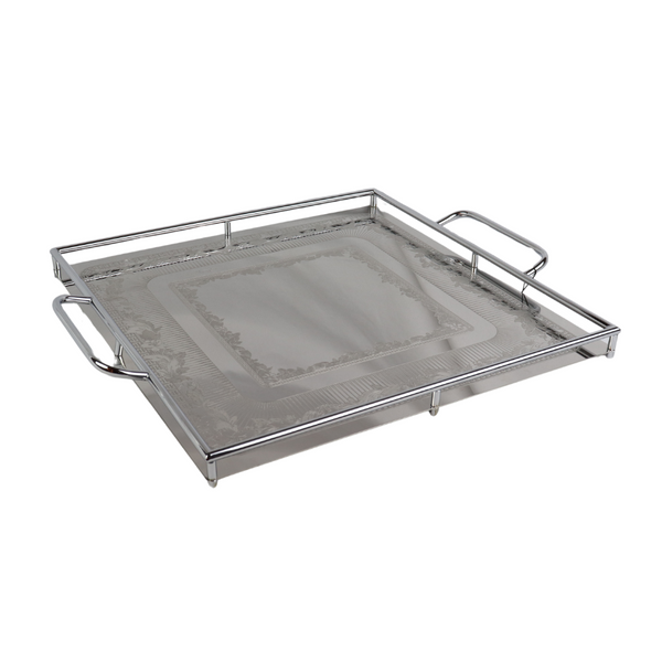 Elegant Square Stainless Steel Serving Tray with Handles, 40 cm, Stylish Design for Home & Events