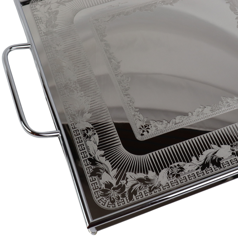 Elegant Square Stainless Steel Serving Tray with Handles, 40 cm, Stylish Design for Home & Events