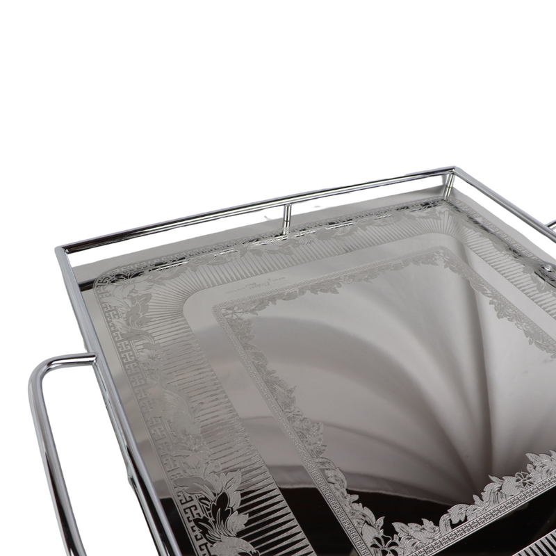 Elegant Square Stainless Steel Serving Tray with Handles, 40 cm, Stylish Design for Home & Events