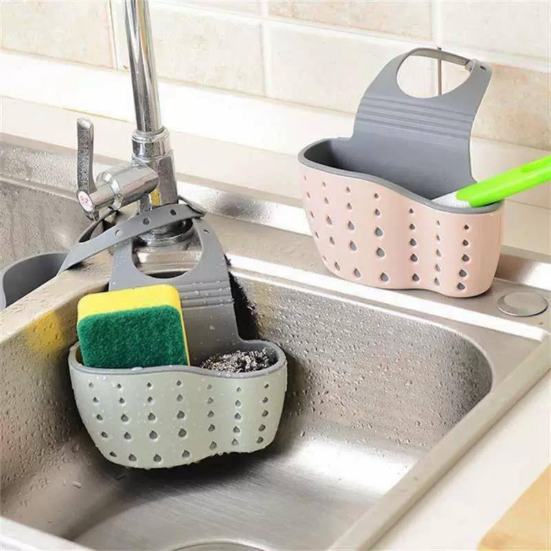 Adjustable Hanging Sink Organizer Caddy For Kitchen Sponge And Brush Storage With Drain Holes