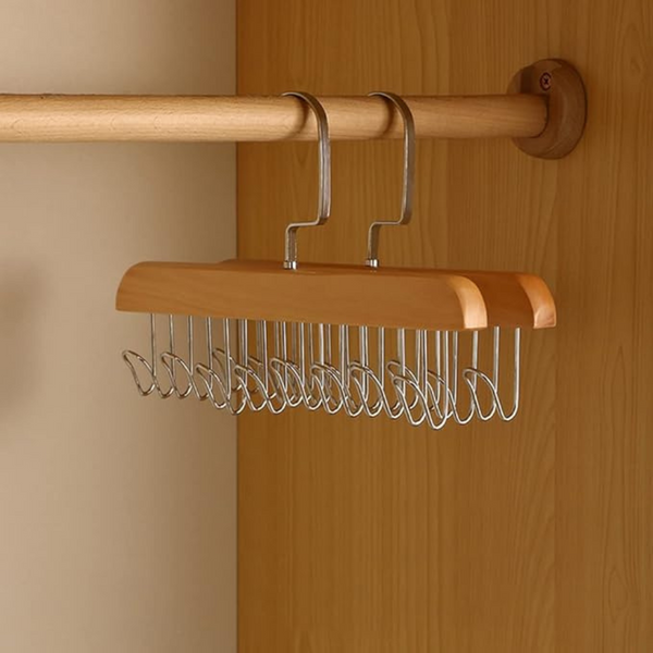 Wooden Organizer Hanger with 8 Hooks - Multi-Purpose Closet Storage for Ties, Belts, Scarves, and Accessories