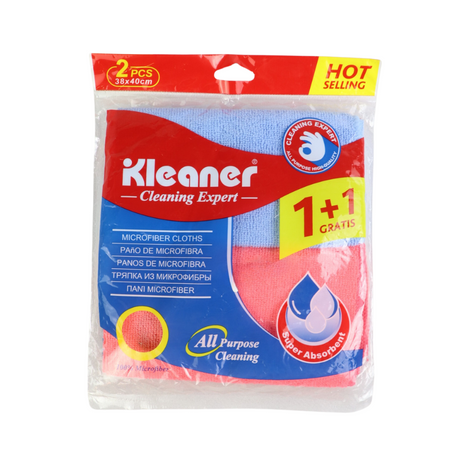 Kleaner Microfiber Cleaning Cloth - 2 Pack (1+1 Free), Super Absorbent, All-Purpose, 38x40 cm