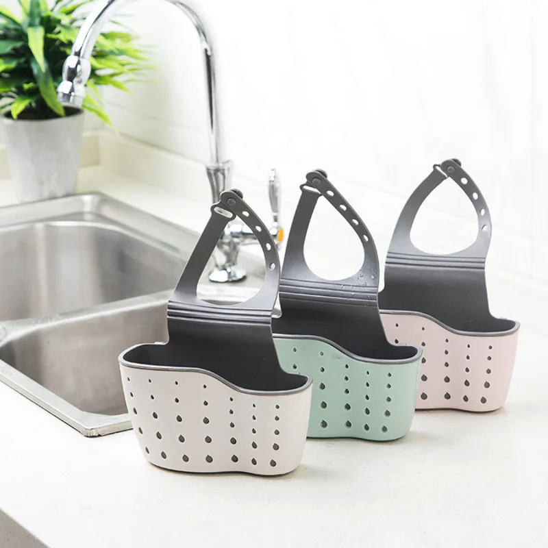 Adjustable Hanging Sink Organizer Caddy For Kitchen Sponge And Brush Storage With Drain Holes