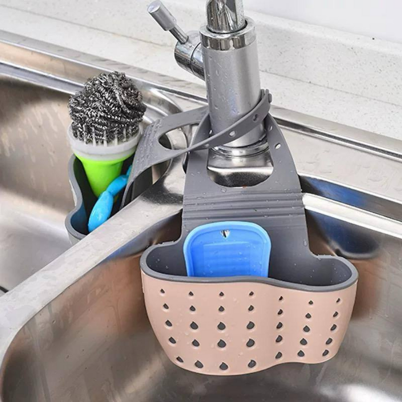 Adjustable Hanging Sink Organizer Caddy For Kitchen Sponge And Brush Storage With Drain Holes