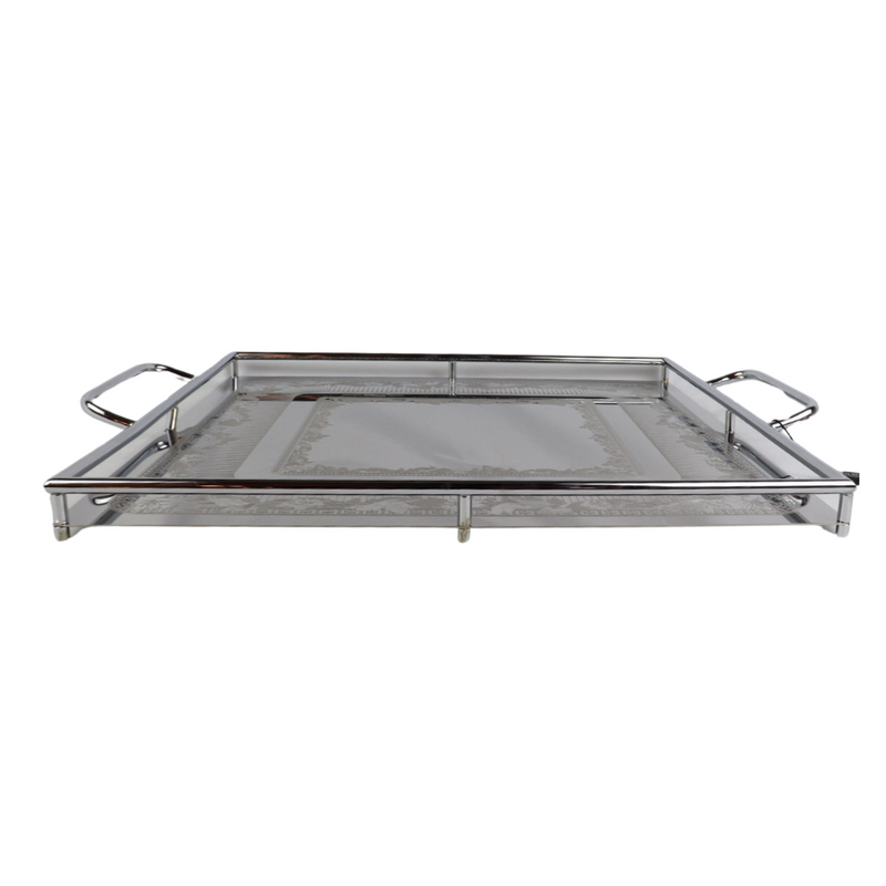 Elegant Square Stainless Steel Serving Tray with Handles, 40 cm, Stylish Design for Home & Events