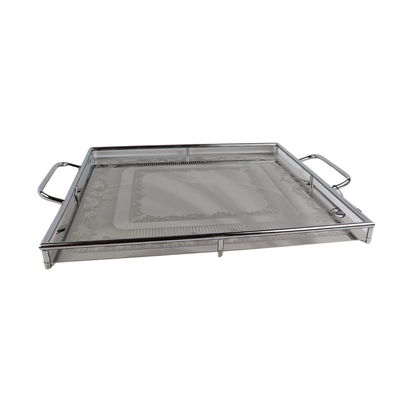 Elegant Square Stainless Steel Serving Tray with Handles, 40 cm, Stylish Design for Home & Events