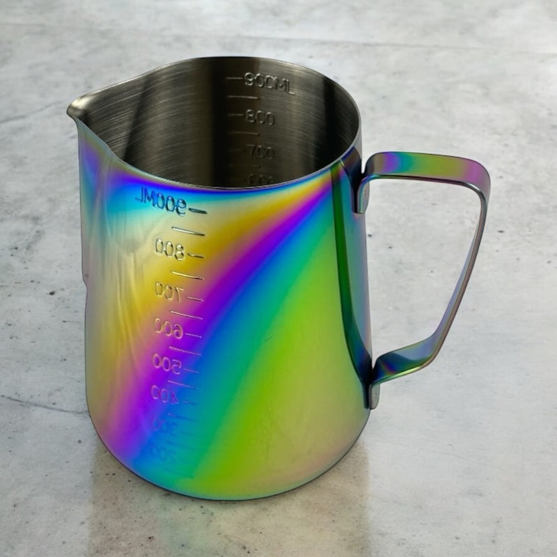 Rainbow Stainless Steel Milk Frothing Pitcher - 900ml Measuring Jug For Coffee And Latte Art