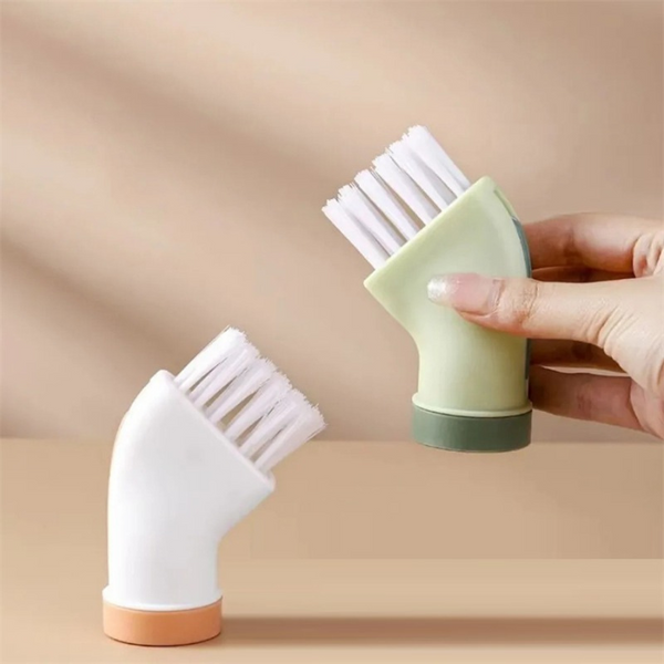 Bottle-Top Cleaning Brush With Soap Dispenser Attachment For Easy Scrubbing And Stain Removal