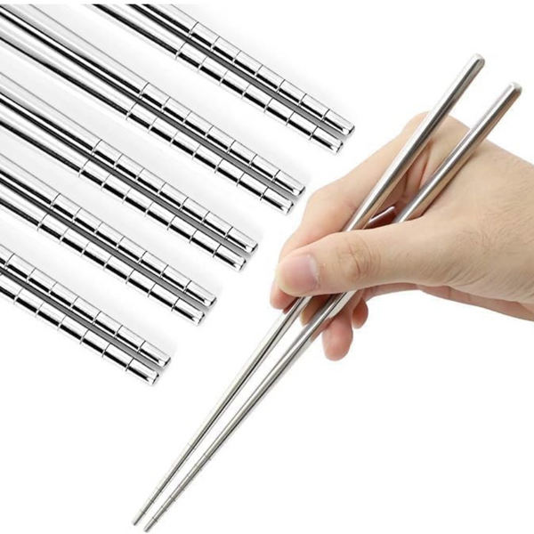 Set Of 5 Pairs Stainless Steel Chopsticks - Non-Slip, Dishwasher Safe, Reusable Utensils