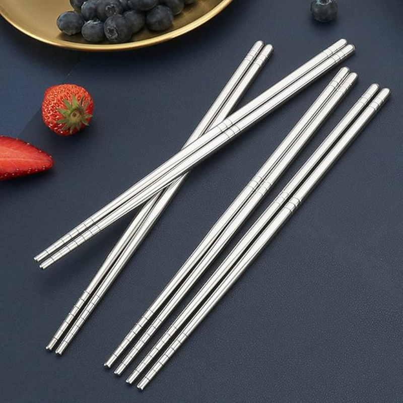 Set Of 5 Pairs Stainless Steel Chopsticks - Non-Slip, Dishwasher Safe, Reusable Utensils