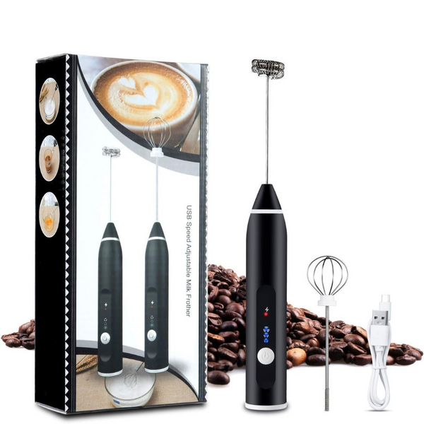 Rechargeable Handheld Milk Frother With USB Charging & Dual Whisks – 3-Speed Adjustable Foam Maker