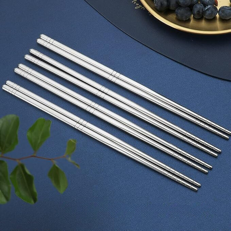 Set Of 5 Pairs Stainless Steel Chopsticks - Non-Slip, Dishwasher Safe, Reusable Utensils