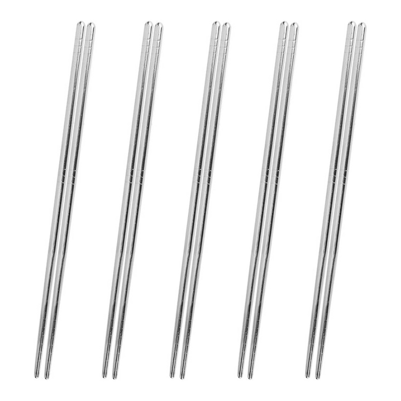 Set Of 5 Pairs Stainless Steel Chopsticks - Non-Slip, Dishwasher Safe, Reusable Utensils