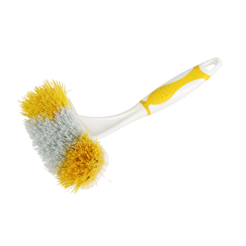 Heavy-Duty Cleaning Brush with Dual-Color Bristles and Ergonomic Handle for All-Purpose Scrubbing