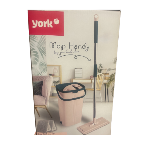 York Handy Flat Mop Set with Bucket and 2 Microfiber Pads – Compact, Self-Wringing Cleaning System