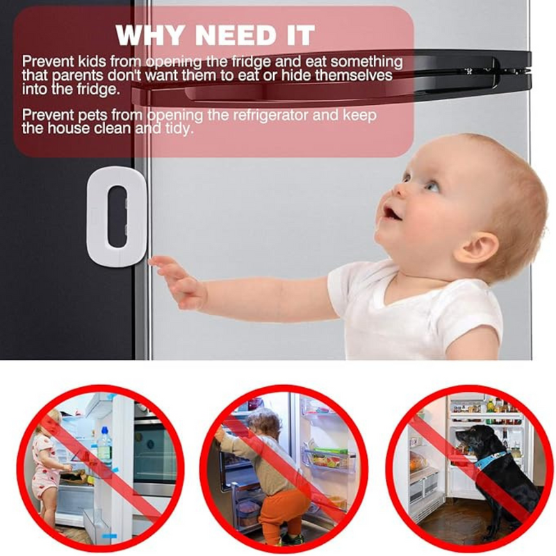 Child Safety Refrigerator Lock With Double Button Design, Easy For Adults, ABS Plastic