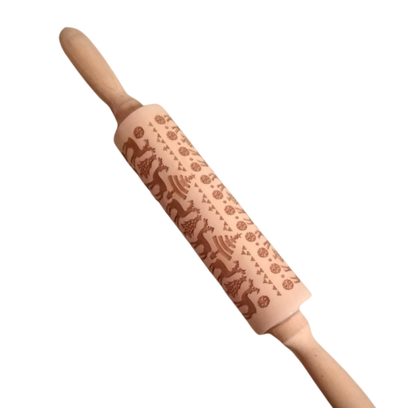 Elegant Wooden Embossed Rolling Pin for Baking - Perfect for Cookies and Pastries