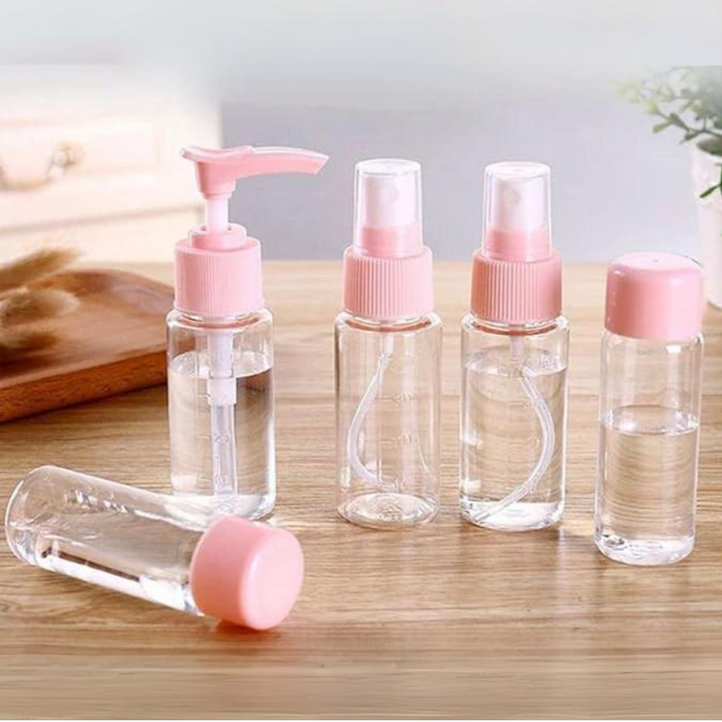 5 Pieces - Multi-Color Travel-Sized Empty Bottle Set - Refillable Bottles with Spray, Pump, and Screw Tops