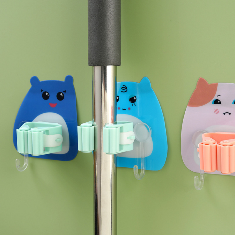 1 Piece - Cute Animal-Themed Wall-Mounted Broom Holders - Multi-Color Organizers for Brooms and Mops