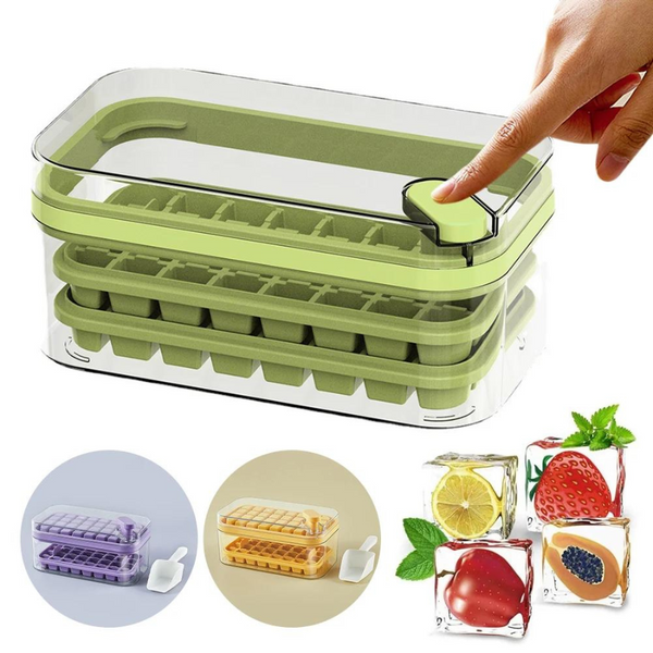 Press-to-Release Ice Cube Tray with Lid - Easy Ice Cube Removal and Stackable Design for Freezer