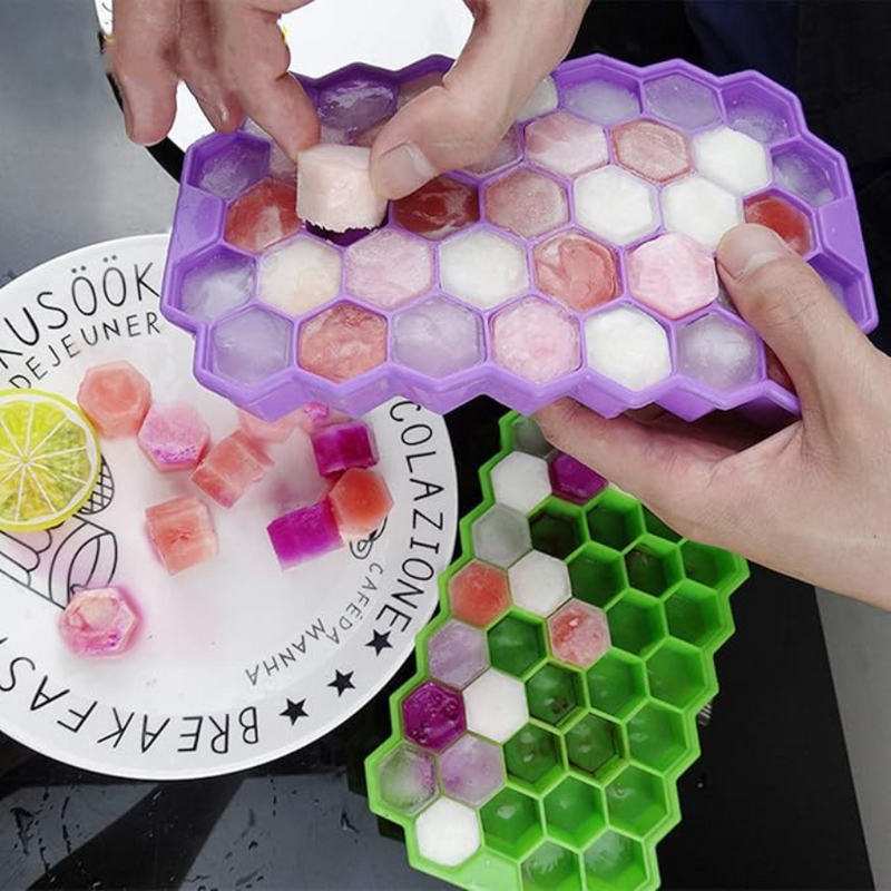 Silicone Honeycomb Ice Cube Tray with Lid - Flexible, Stackable, and Easy-Release Design