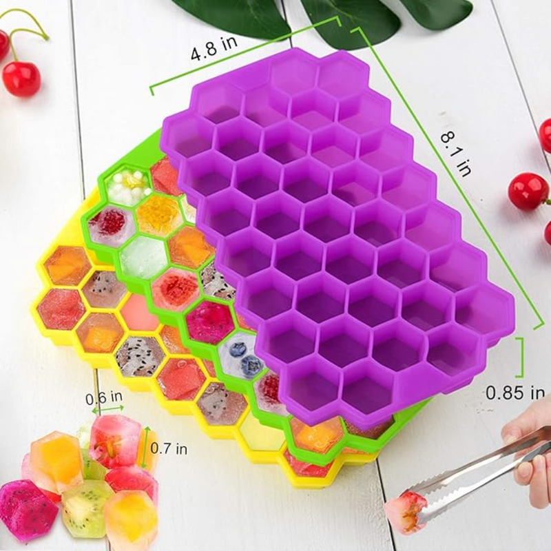 Silicone Honeycomb Ice Cube Tray with Lid - Flexible, Stackable, and Easy-Release Design