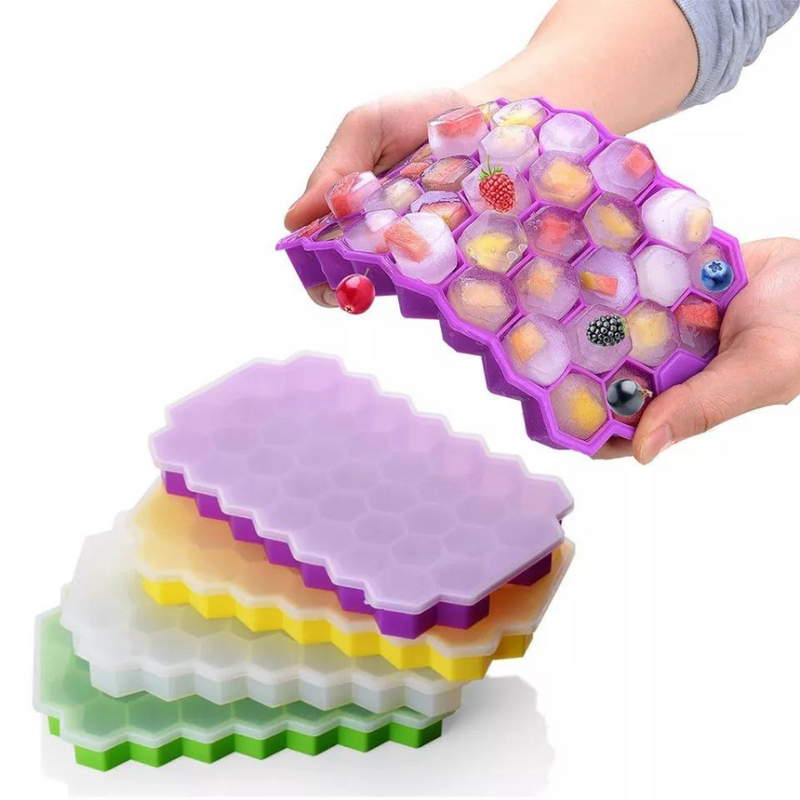 Silicone Honeycomb Ice Cube Tray with Lid - Flexible, Stackable, and Easy-Release Design