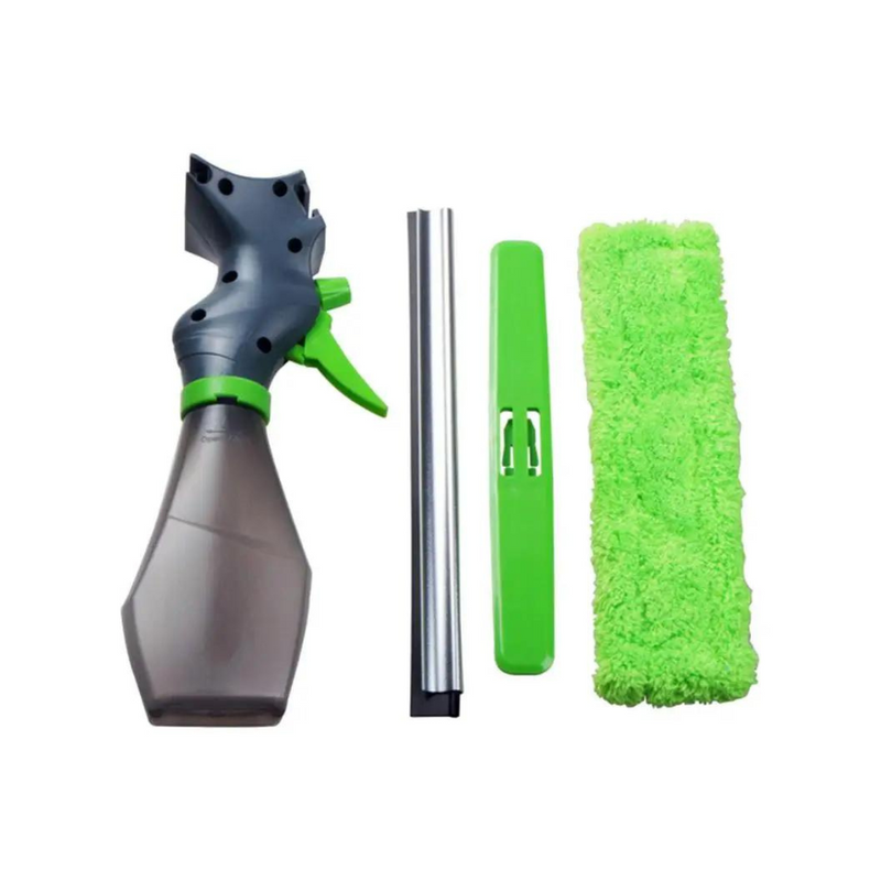 Glass Wiper With Spray Bottle And Window Cleaner Brush - Green