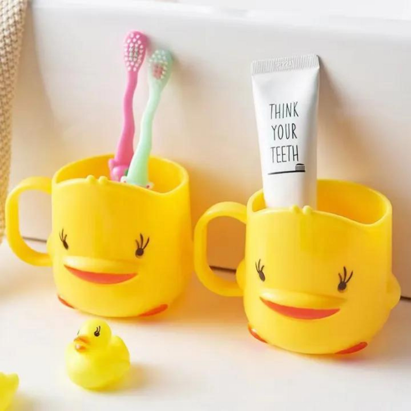 Yellow Duck Cartoon Toothbrush and Toothpaste Holder Cup