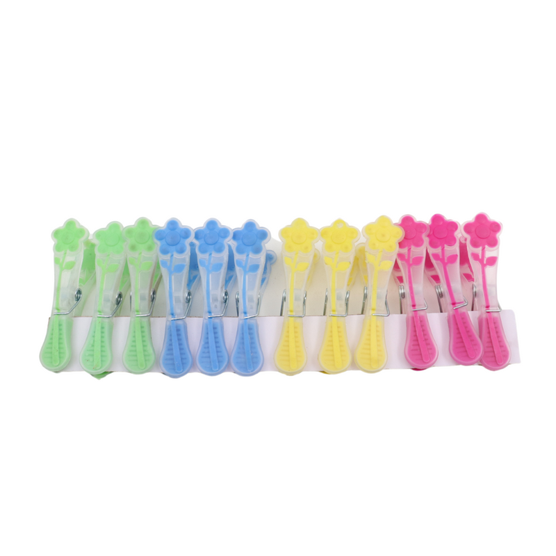 Plastic and Silicone Practical Clothes Clips - 12 Pcs, Mixed Colors