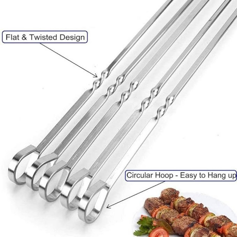 Set of 12 Stainless Steel BBQ Skewers - 39 cm Length, Perfect For Kabobs, Grilling, And BBQ