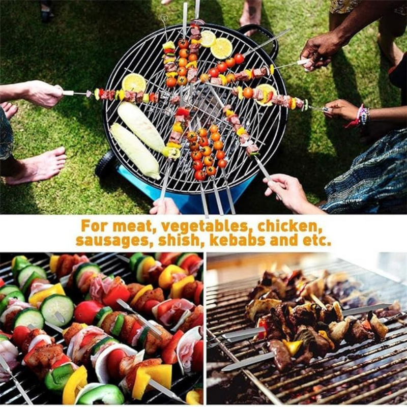 Set of 12 Stainless Steel BBQ Skewers - 39 cm Length, Perfect For Kabobs, Grilling, And BBQ