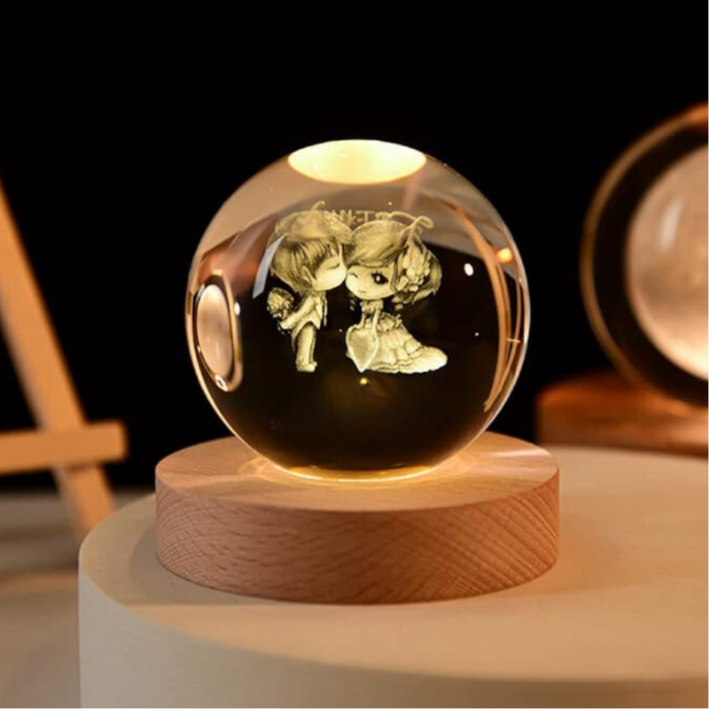 Small USB LED Night Light Galaxy Crystal Ball Table Lamp With Wooden Base - Multi Shapes