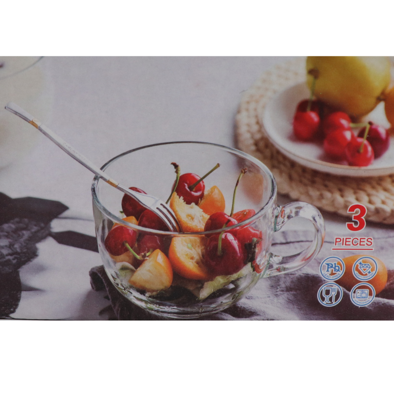BLINKMAX Glass Mugs Set - 3 Large Pieces for Fruits & Beverages - Elegant & Durable Drinkware