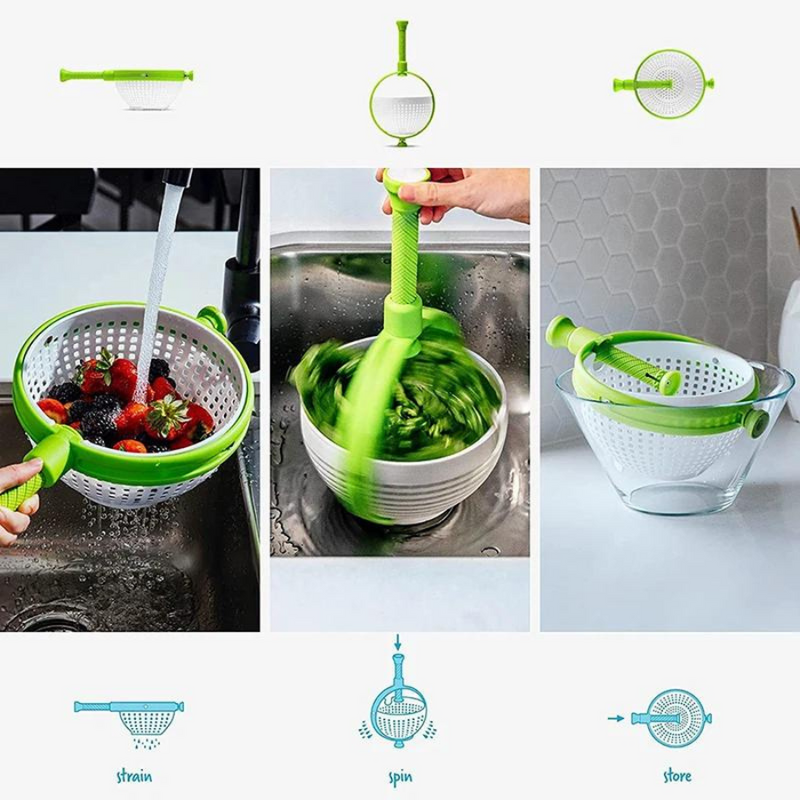 Foldable Rotating Strainer - Efficient Fruit & Vegetable Dryer, Salad Spinner