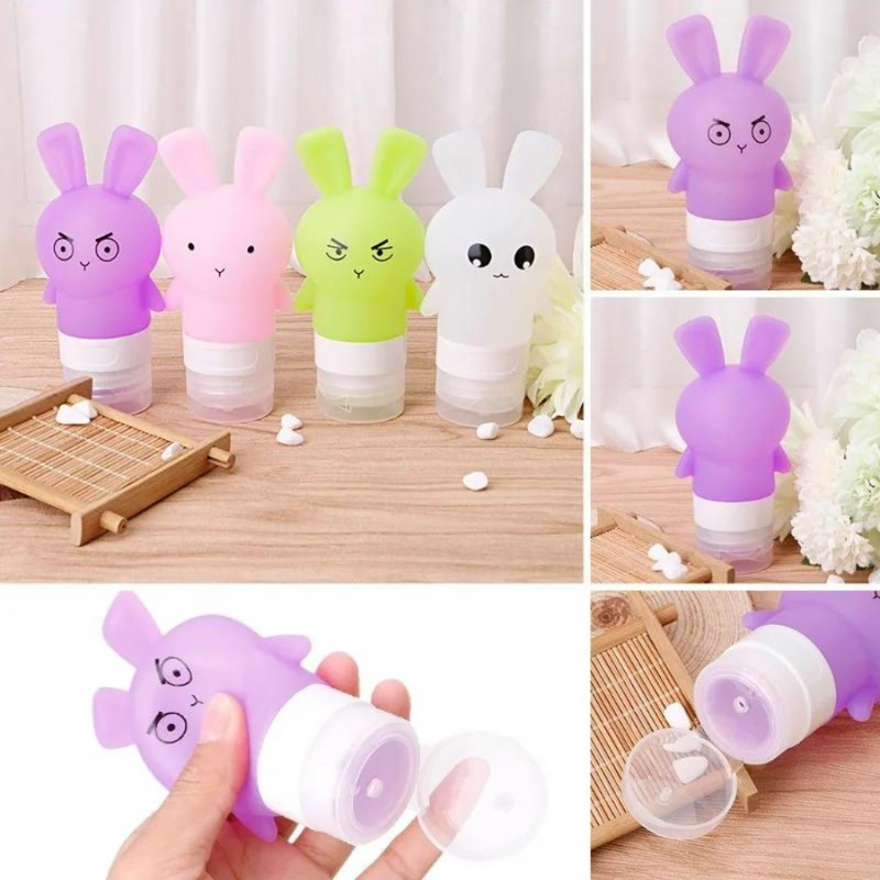 Cute Bunny Shaped Travel Size Silicone Bottle for Hand Sanitizer, Lotion, and Shampoo