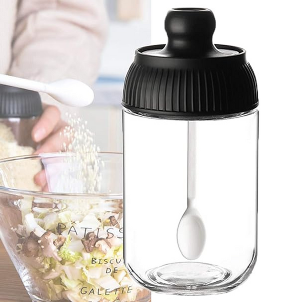 Elegant 250ml Salt Cruet Bottle with Spoon Lid for Kitchen Seasoning and Storage