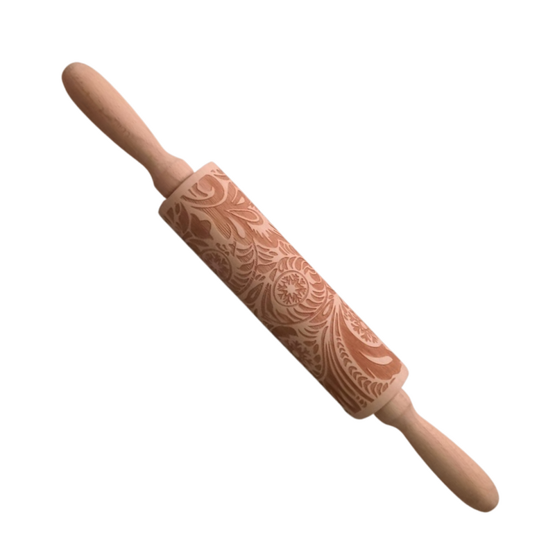 Elegant Wooden Embossed Rolling Pin for Baking - Perfect for Cookies and Pastries