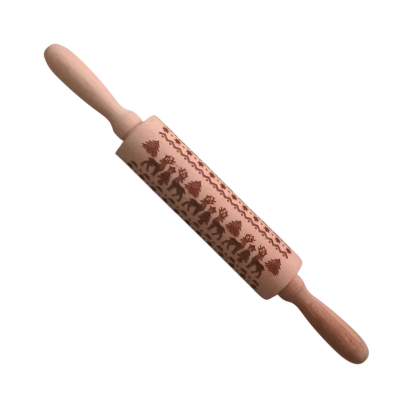 Elegant Wooden Embossed Rolling Pin for Baking - Perfect for Cookies and Pastries