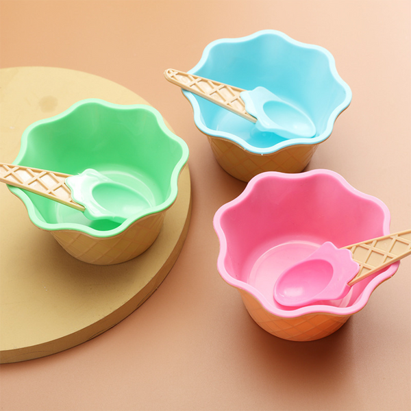 Colorful Ice Cream Bowl and Spoon Set - Set of 2 Pieces - Fun and Durable