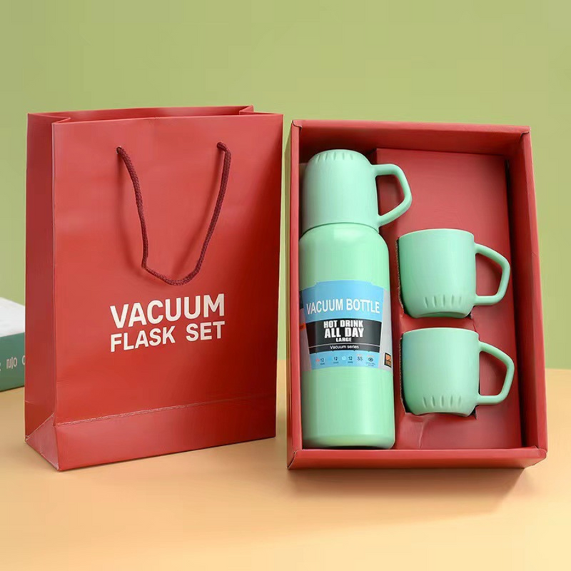 Stylish Vacuum Flask Set with Three Mugs - Perfect for Hot and Cold Drinks