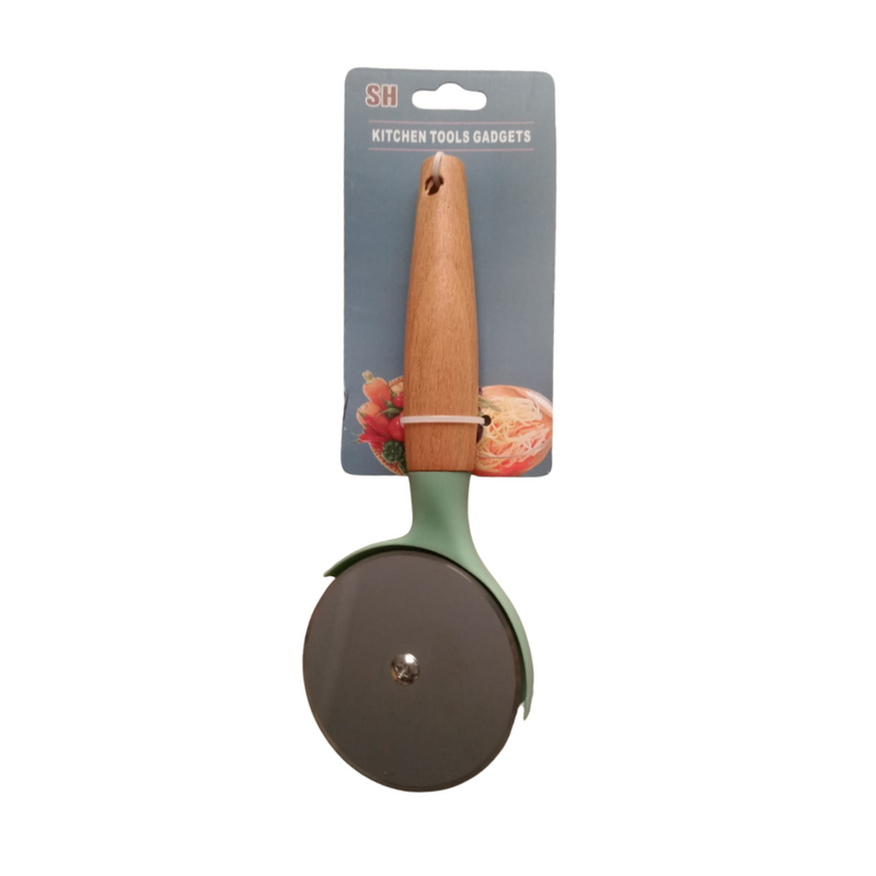 Premium Stainless Steel Pizza Cutter with Wooden Handle - Effortless and Precise Slicing