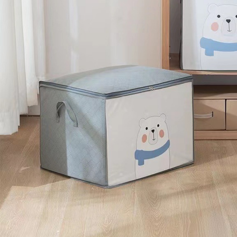 Cute Storage Box with Zipper Lid and Handles for Home Organization, Multiple Designs